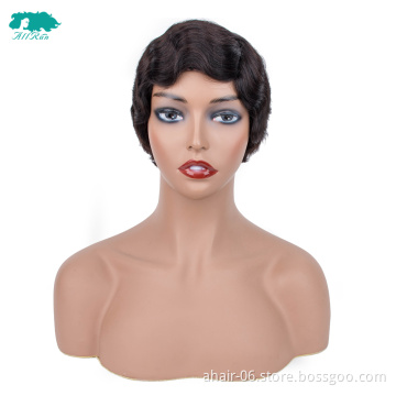 All Run 10A Grade Natural Color Brazilian Hair Short Curly Style  Wave Machine Wigs Cheap Wholesale